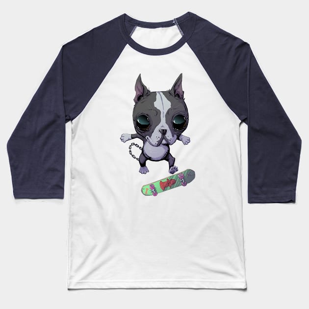 Boston Terrier Skateboarding Gift For Boston Terrier Owners and Lovers Baseball T-Shirt by Hutchew